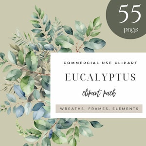 Watercolor Eucalyptus Leaves Clipart, Eucalyptus Wedding Greenery Clipart, Green Leaves Clipart Eucalyptus Border Clipart Greenery Set