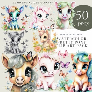 Pretty Little Pony PNG - Pack Of 50  Ponies pngs - Digital Cartoon Character - Pony Clipart - cards, scrapbooking, stickers, invitations