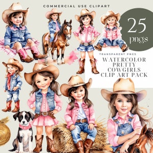Charming Cowgirl Watercolor Clipart Pack - 25 PNGs, Western  Art, Nursery, Birthday Parties & Baby Showers, Commercial Use