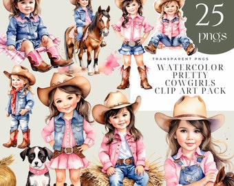 Charming Cowgirl Watercolor Clipart Pack - 25 PNGs, Western  Art, Nursery, Birthday Parties & Baby Showers, Commercial Use