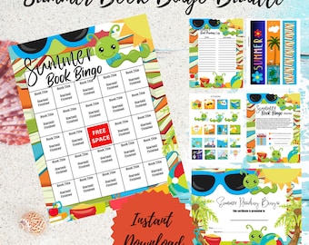 Summer Reading Bingo Cards, Summer Reading Bingo Game Bundle for Kids, Childrens Summer Reading ginto cards bundle, Download, Printable