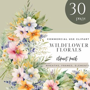 Wildflower clipart, Summer floral nature images, Wild flowers png for print, collage, scrapbook, junk journal Free commercial use