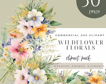 Wildflower clipart, Summer floral nature images, Wild flowers png for print, collage, scrapbook, junk journal Free commercial use