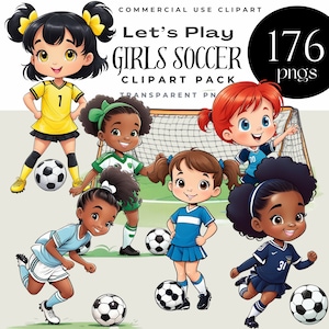 Fußball Girl Clipart | Multikulturelles Png | Fußball | Kleines Mädchen Clipart | Sport Clipart