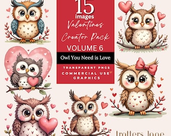May include: A set of 15 Valentine's Day clip art images featuring cute owls with hearts, flowers, and branches. The text "Owl You Need is Love" is included in the image.