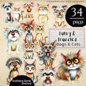 Funky Dog & Crazy Cat Clipart | Whimsical Pet Graphics | Funny Animal PNGs | Editable Digital Pet Art