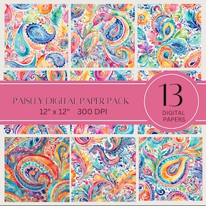 Vibrant Paisley Digital Paper | Instant Download | Scrapbook Paper| Paisley Pattern | Colorful Patterns | Card Making | Background