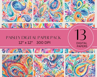 Vibrant Paisley Digital Paper | Instant Download | Scrapbook Paper| Paisley Pattern | Colorful Patterns | Card Making | Background