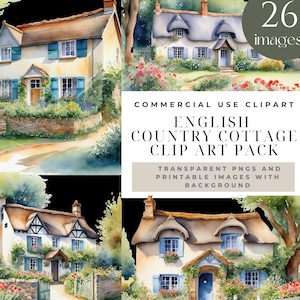 Country Cottage Clipart Bundle – Watercolor English Houses PNG, Digital Download for Junk Journals, Card Making, Paper Crafts
