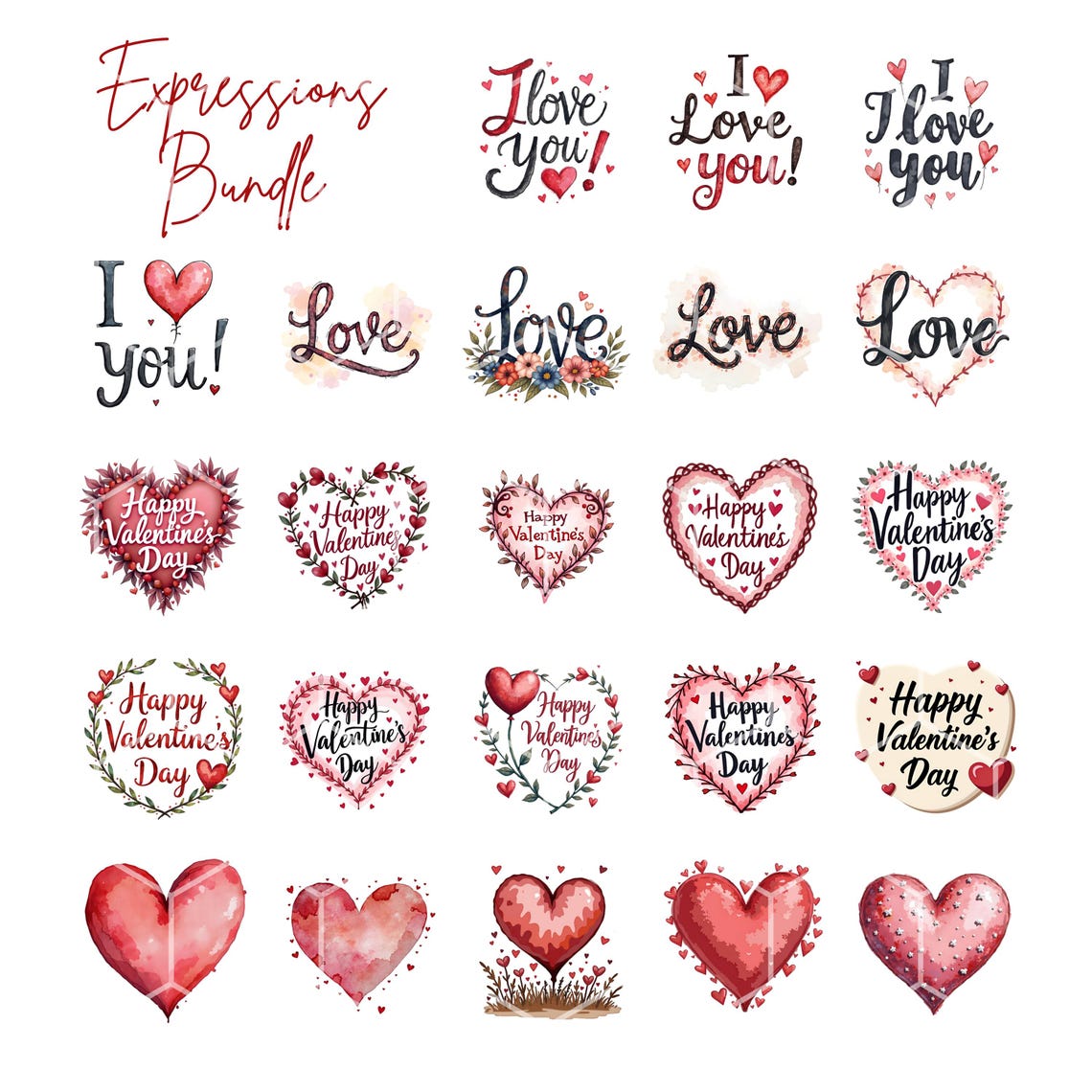 Valentines Clipart Bundle | Watercolor Love PNG | Heart Wreath ...