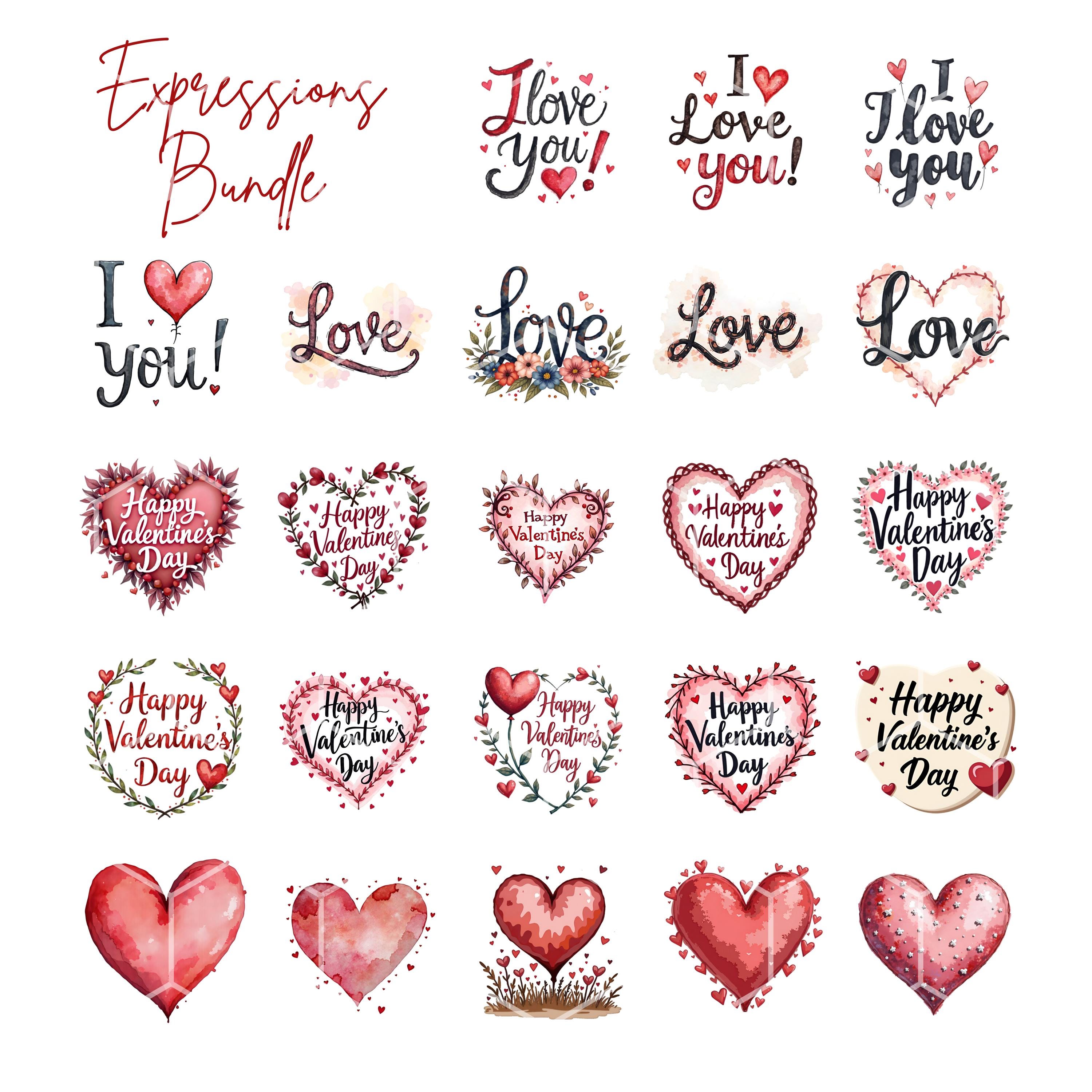 Valentines Clipart Bundle | Watercolor Love PNG | Heart Wreath ...