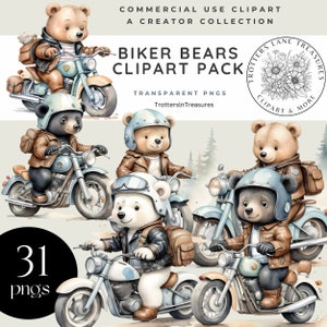 Cool Bear Clipart, Biker Bears Clipart, Little Bear Clipart, Bear Clipart Pack / 31 PNG trasparenti / 300 DPI / Uso commerciale /