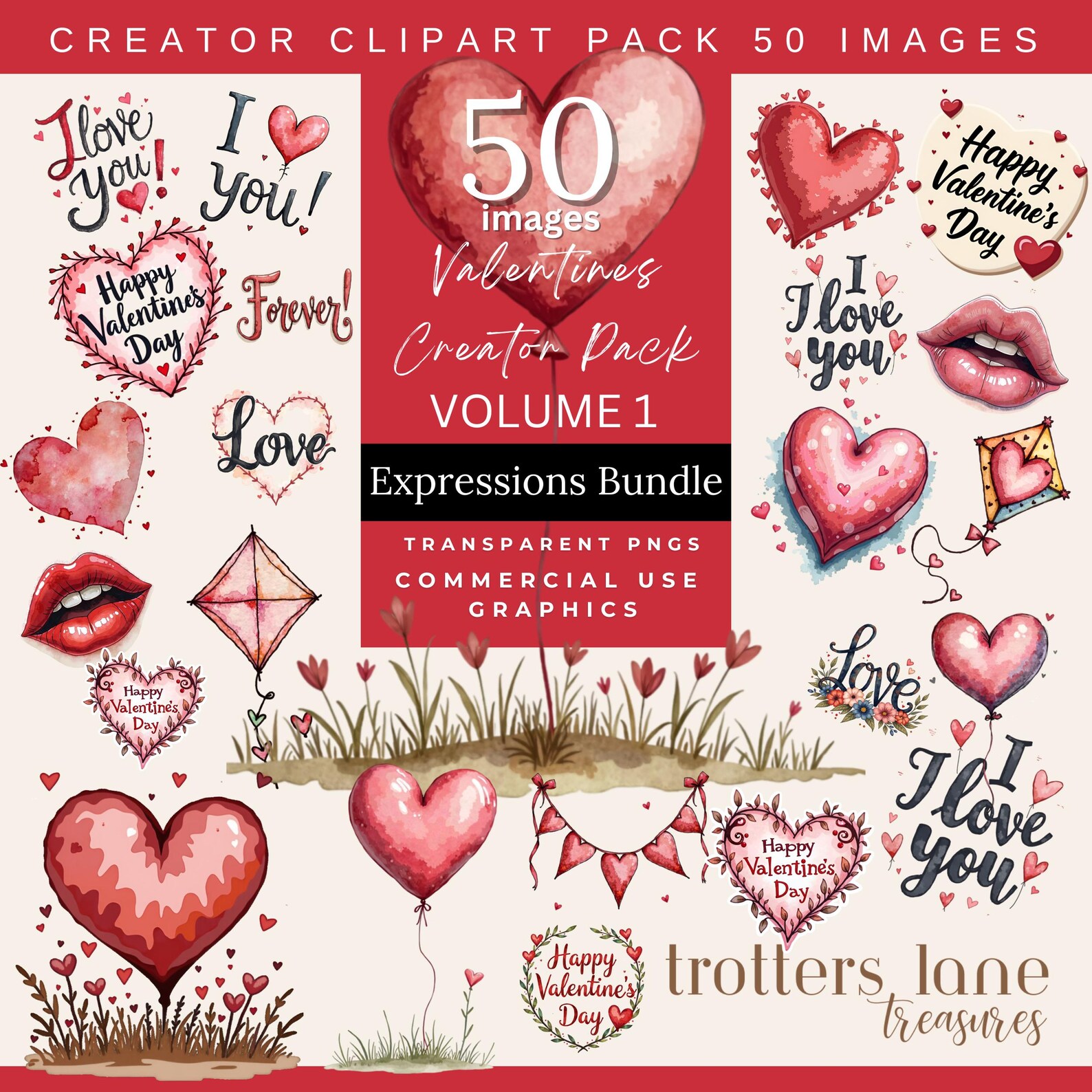 Valentines Clipart Bundle | Watercolor Love PNG | Heart Wreath ...