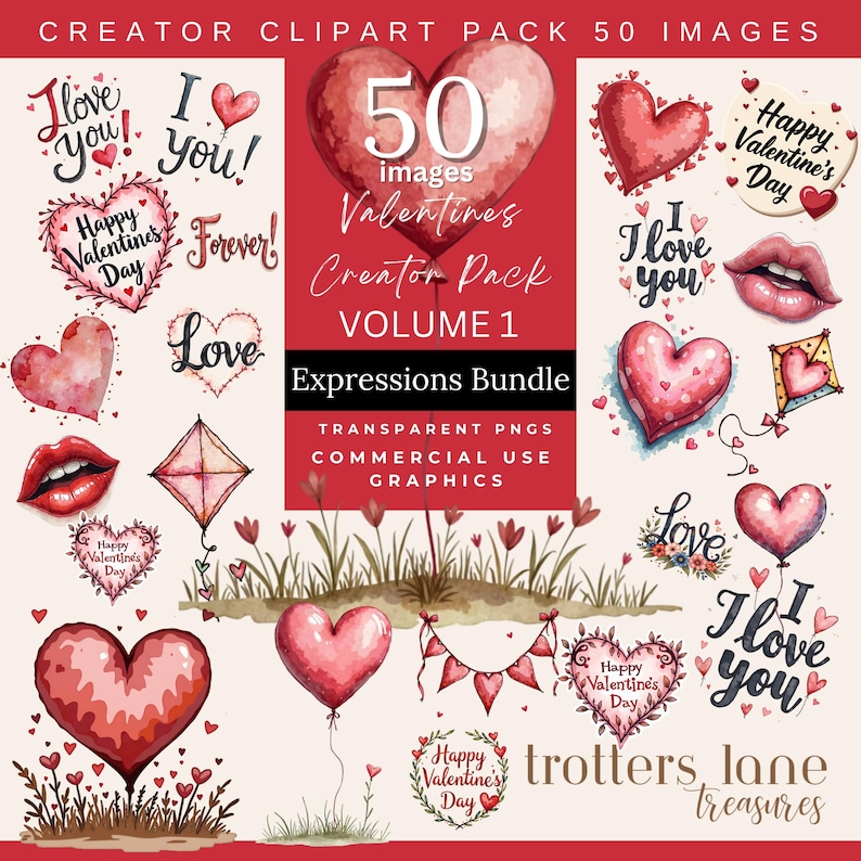 Valentines Clipart Bundle | Watercolor Love PNG | Heart Wreath ...