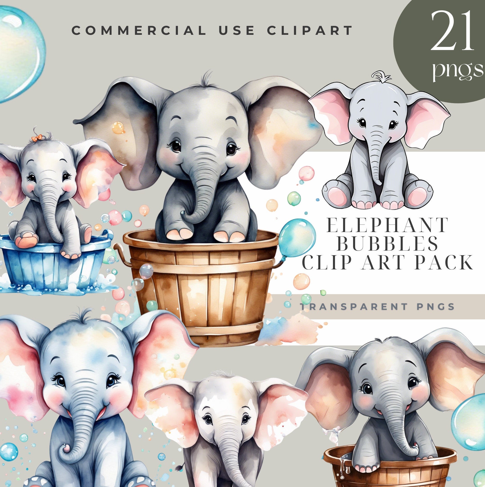 Cute elephant clipart, watercolor baby elephant illustration, bubbles clipart , nursery elephant, baby elephant PNG, pink , washtub,