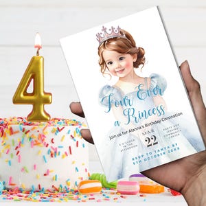 Four Ever A Princess Birthday Invitation, Four Ever Princess Birthday Invitation, 4th Birthday Princess Invitation, Princess Birthday