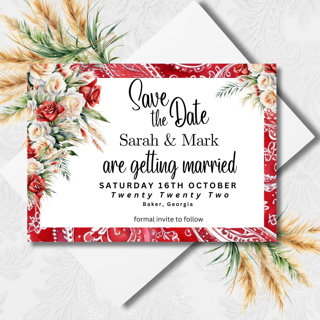 Rustic Wedding Save the Date Template - Red Paisley, DIY Wedding ...
