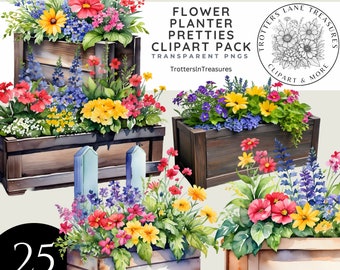 Floral Planter Clipart, Watercolor Flower Planters PNGs, Garden Pot Clipart Pack, Spring Floral Illustrations, Cute Planter Art,