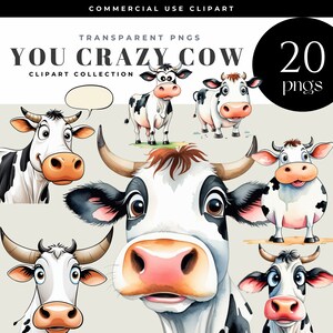 Lindo anuncio PNG de vaca, divertidos animales de granja, imágenes de vacas locas, descarga digital para niños, divertidas,