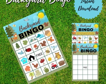 Full Color Childrens Backyard Bingo Cards, Full Color Backyard Bingo Cards Summer, Backyard Bingo Cards Kids Activity, Games Printable