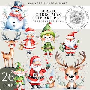 Clipart Scandi, Clipart Scandi Papai Noel, Clipart Papai Noel, Clipart Pólo Norte, Clipart boneco de neve fofo em aquarela, aquarela Papai Noel