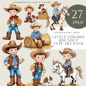 Baby Cowboy Aquarell Clipart Bundle, Junge mit Pferd Sublimation PNG, Western Kinderzimmer Kunst, Instant Download für Babyparty, kommerzielle Nutzung