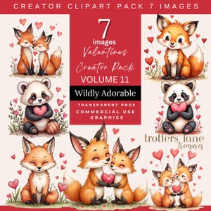 Clipart renard de la Saint-Valentin | PNG d'animaux des bois | Art romantique de panda | Graphismes mignons de couple de renard | Utilisation commerciale