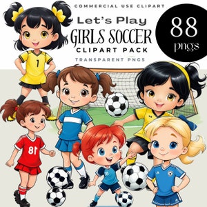 Fußball Mädchen Clipart | Sublimationsentwürfe | Mädchen Fußballer Charaktere | Kleinkind Png | Fußball | Kleines Mädchen Clipart | Sport Clipart