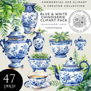 Chinoiseries Clipart, clipart floral chinoiseries, clipart Vase chinoiseries, vintage, chinoiseries bleu et blanc png, usage Commercial