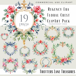 Regency Era Clipart, Regency Clipart, Watercolor Wedding Crest Clipart, Floral Crest Clipart, Family Crest Clipart, Bright Floral Frame