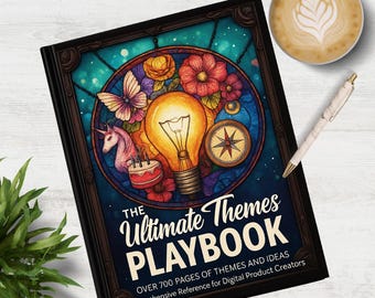 Manual de temas para creadores de productos digitales: 722 páginas de inspiración, ideas de temporada y de tendencia, guía de productos