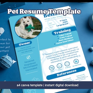 Editable Pet Profile Template – Professional Pet Resume for Canva, Instant Download & Personalize Now!