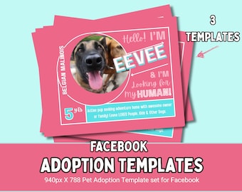 Modello di post Facebook per cani adottabili / Modello digitale Canva modificabile per profili di rifugi, salvataggi e adozioni