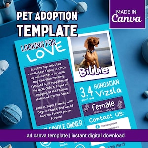 Sjabloon folder voor hondenadoptie canva | Adopteer mij-poster | Flyer over adoptie van huisdieren | Canva huisdierencv | Afdrukbaar asielhondenprofiel
