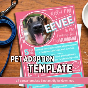 Pink Dog Adoption Flyer | Editable Canva Template for Rescue & Rehoming | Printable Pet Profile Poster
