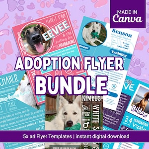Pet Rehome and Adoption Flyer Bundle – 5 Editable Canva Templates | Rescue & Shelter Ready | Buy 4, Get 1 Free!
