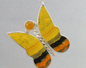 Butterfly Pendant with Bumblebee Jasper and Oregon Fire Opal