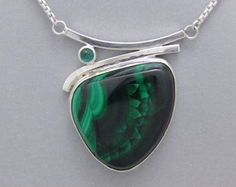 Bisbee Malachite with Green Tourmaline Silver Necklace