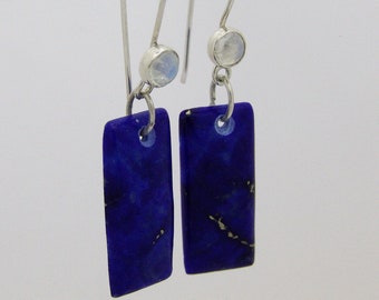 Lapis and Rainbow Moonstone Silver ear wires