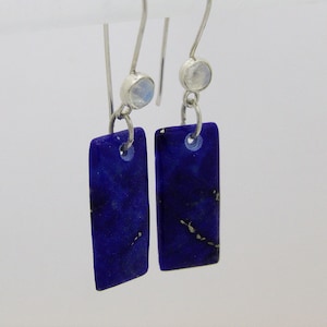 Lapis and Rainbow Moonstone Silver ear wires