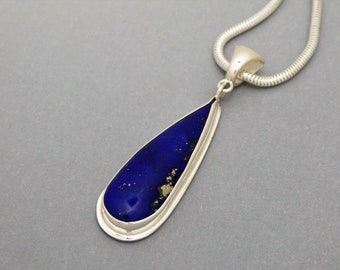 Long Teardrop Lapis Lazuli in Silver Pendant