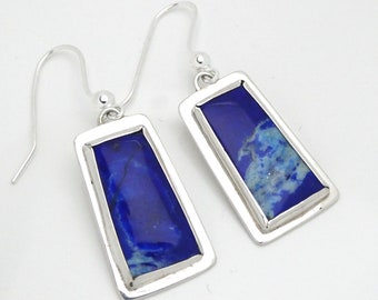 Lapis Lazuli drops on Fishhook wire earrings.