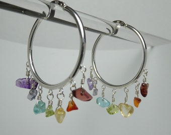 Hoop earrings with Chakra gemstones