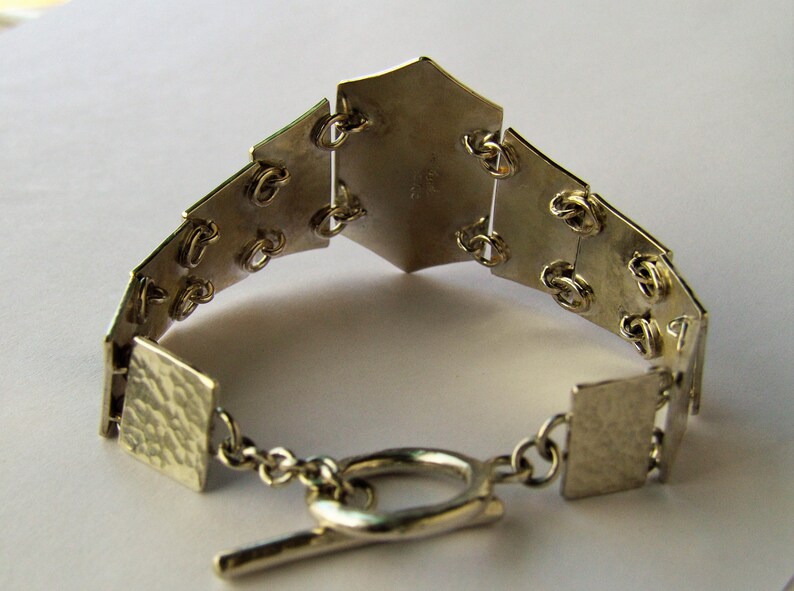 Argentium Silver link Bracelet with Psilomolene Cabochon image 5
