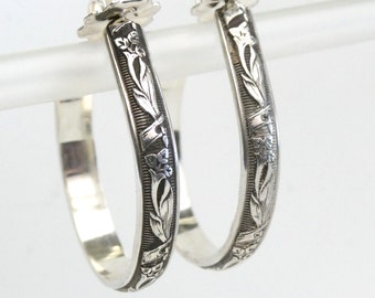 Floral Pattern wire hoop earrings with posts