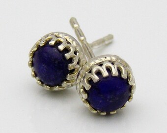 Dark Lapis Lazuli  in Sterling Silver stud earrings with push back ear nut.