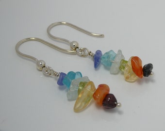 7 gemstone chakra chip drops on fishhook ear wires