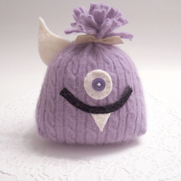 One Eyed, One Horn Flying Purple People Eater! Stuffed Animal Plushie Handcrafted from Felted Wool Sweaters no643