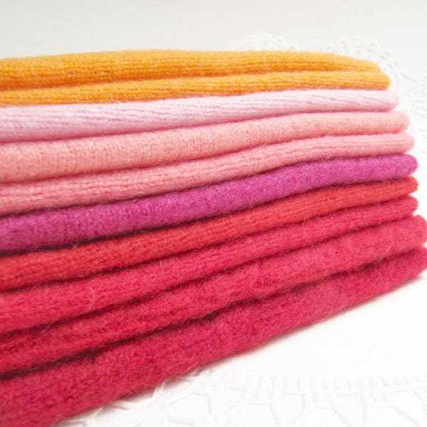 Cashmere Wool Felt Fabric Bundle Felted Wool Sweater Remnants Destash Cashmere Cutter Craft Scraps in Warm Colors 10 - 6" x 8" Pieces (266)