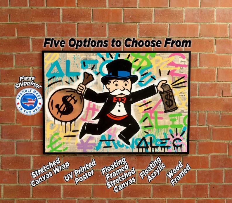 Alec Monopoly Money Tag Canvas Wrap Floating Framed Canvas UV Printed